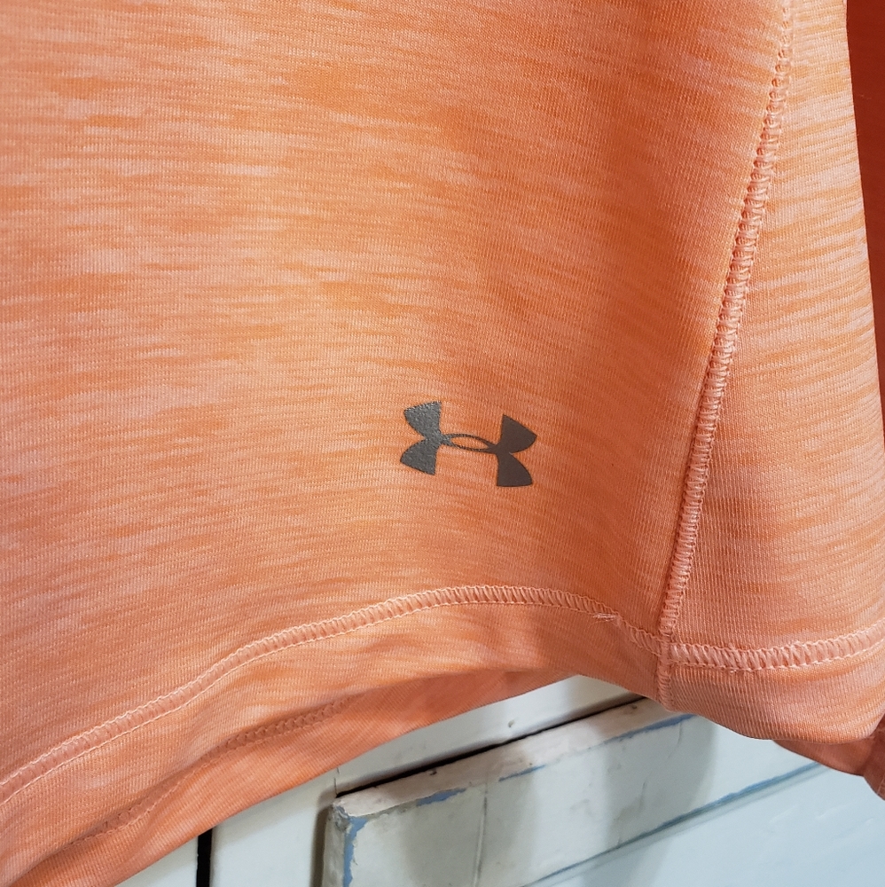 Underarmour Cold Gear Fitted Mock Neck Workout long sleeve coral orange t-shirt - Picture 2 of 7